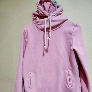 Ampersand double hooded  sweatshirt.  Bubblegum pink, size L.